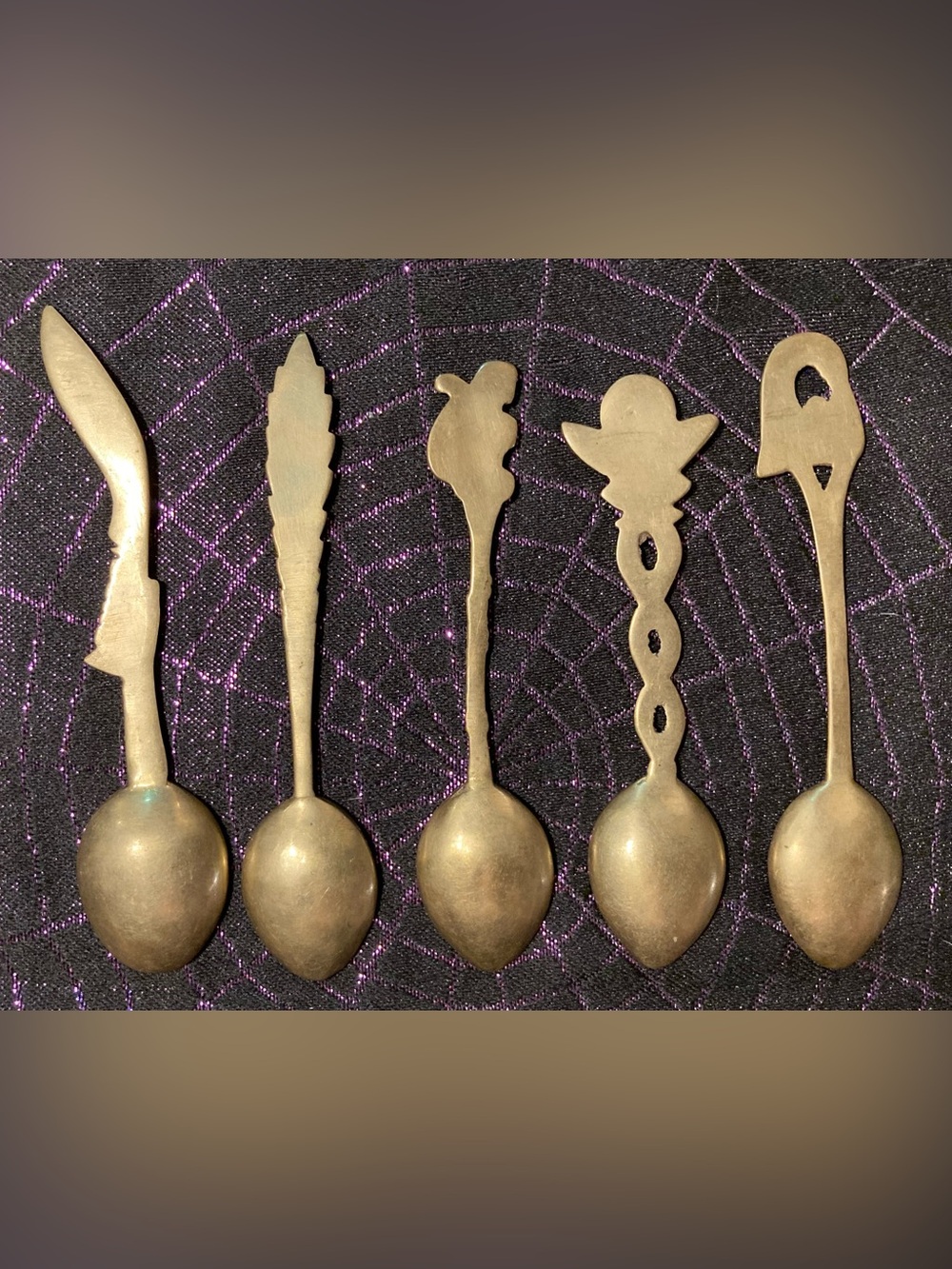 Antique-Style Brass Indian Spice Spoon Set - Picture 2 of 2
